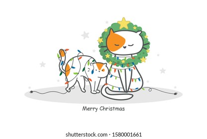 Funny New Year Cat, With Garland, Merry Christmas, Best Holiday With Kitty, Mom And Son, Happy 2020