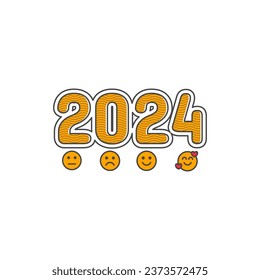 funny new year with sad to happy emots. 2024. vector illustration