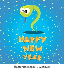 Funny New Year's Eve greeting card with snake. happy new year vector illustration. Year of snake.