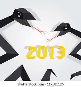 Funny New Year's Eve greeting card with black snake. happy new year vector illustration. Year of black snake.