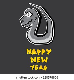 Funny New Year's Eve greeting card with black snake. happy new year vector illustration. Year of black snake.