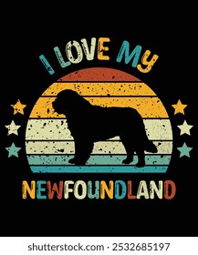 Funny Newfoundland Vintage Retro Sunset Silhouette Gifts Dog Lover Dog Owner Essential T-Shirt