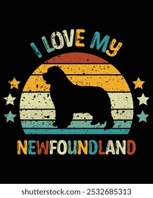 Funny Newfoundland Vintage Retro Sunset Silhouette Gifts Dog Lover Dog Owner Essential T-Shirt