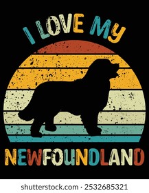 Funny Newfoundland Vintage Retro Sunset Silhouette Gifts Dog Lover Dog Owner Essential T-Shirt