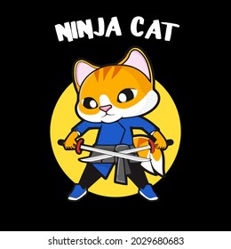 funny ninja cat cats lover long design vector illustration for use in design and print wall art poster canvas