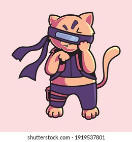 Funny Ninja Cat Mascot Vector Illustration