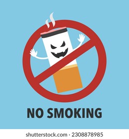 Funny no smoking sign cartoon character in flat design.