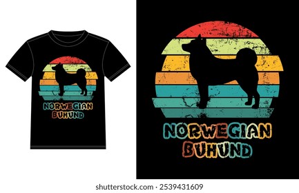 Funny Norwegian buhund Retro Vintage Sunset T-shirt Design template, Norwegian buhund Board, Car Window Sticker, POD, cover, Isolated white background, Silhouette Gift for Norwegian buhund Lover