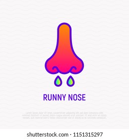 Funny nose thin line icon. Modern vector illustration of allergy symptom.