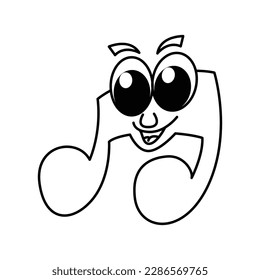 Funny Note Musik Cartoon Charaktere Vektorgrafik. Für Kinder Farbbuch.