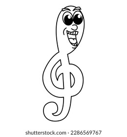 Funny note music cartoon characters vector illustration. For kids coloring book.