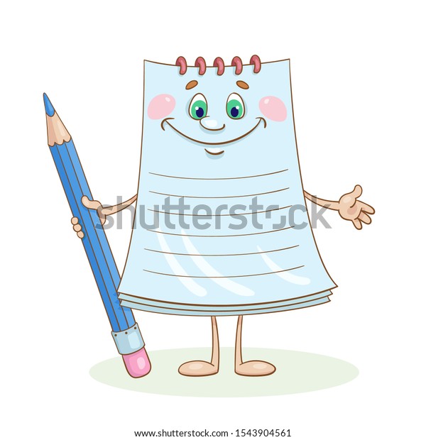 Funny notebook with a pencil in his hands.
In cartoon style. Isolated on white background. For new year
promises. Vector
illustration.