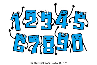 Funny number cartoon character design. number character vector design with isolated background