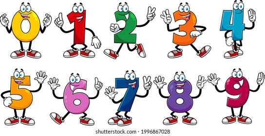 Funny Number Cartoon Character. Vector Collection Set Isolated On White Background