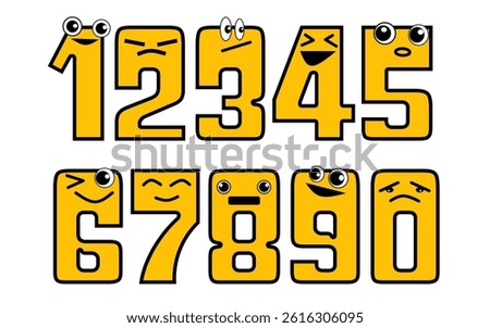 Funny number cartoon character. number character vector design with isolated background. Set of funny cartoon number