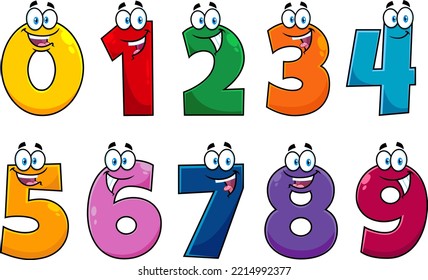 Funny Number Cartoon Characters. Vector Hand Drawn Collection Set Isolated On Transparent Background