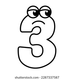 Funny number cartoon characters vector illustration. For kids coloring book.