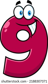 Gracioso М agenta Nueve Caricatura. Ilustración dibujada a mano vectorial aislada en fondo blanco