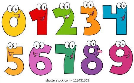 Funny Numbers Cartoon Mascot Characters .Vector Collection