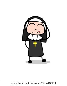 Funny Nun Teasing Tongue and Shy Face Vector