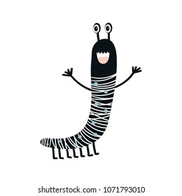 Funny nursery poster with cute monster. Color kids vector illustration in scandinavian style.