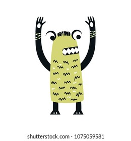Funny nursery poster with cute monster. Color kids vector illustration in scandinavian style.