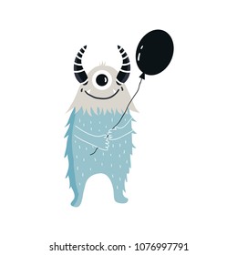 Funny nursery poster with cute monster. Color kids vector illustration in scandinavian style.