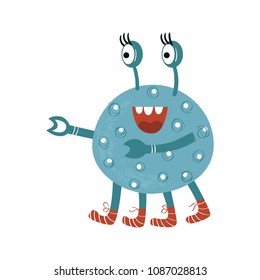 Funny nursery poster with cute monster. Color kids vector illustration in scandinavian style.