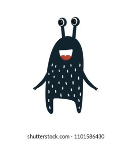Funny nursery poster with cute monster. Color kids vector illustration in scandinavian style.