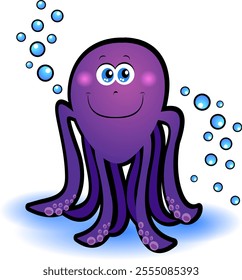 Funny octopus and bubbles, vector illustration eps10