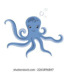 Funny octopus cartoon. Marine dweller. Concept of sea and ocean life. Vector illustration