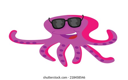 Funny octopus cartoon wearing glasses