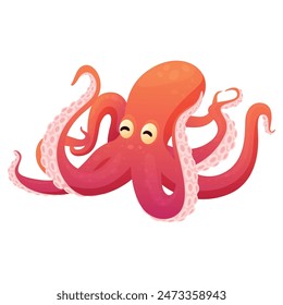 Funny octopus character cute cartoon aquatic animal with tentacles isometric vector illustration. Adorable orange red underwater creature wildlife comic mascot swimming natural childish devilfish