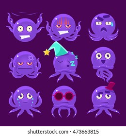 Funny Octopus Character Emoji Set