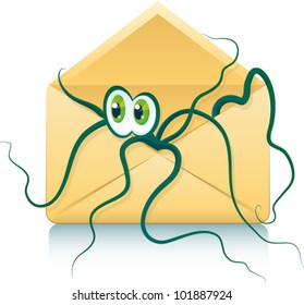 Funny octopus in envelope. Vector illustration