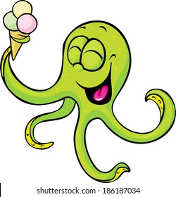 funny octopus with ice cream isolated on white background