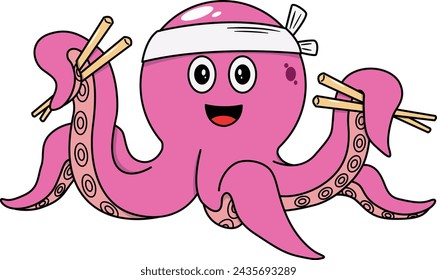 Divertido pulpo estilo japonés ilustración vectorial