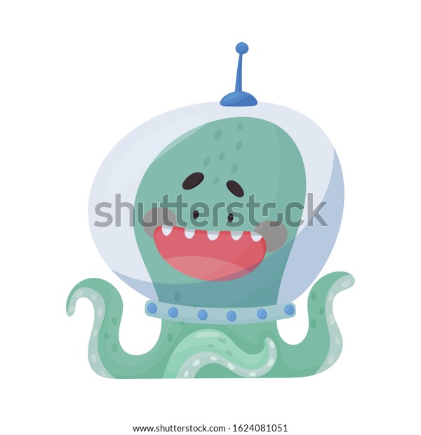 Funny Octopus with Open Mouth Wearing Space\
Helmet Vector\
Illustration