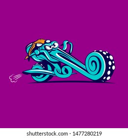 Funny Octopus riding chopper bike, funny illustration can be used as logo, tshirt print or any other purpose