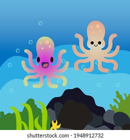 Funny Octopus underwater vector illustration