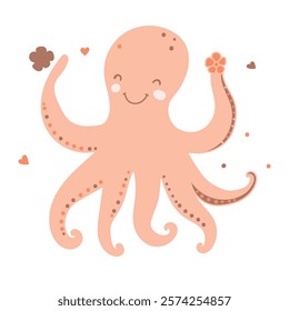 Funny octopus. Vector illustration. Cute cartoon character. 