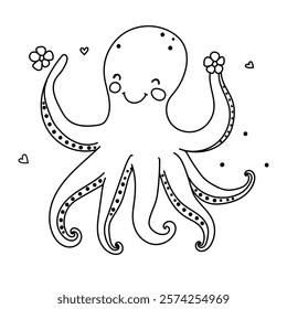 Funny octopus. Vector illustration. Cute cartoon character. 