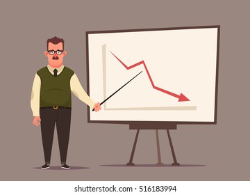 Funny Office Worker Making a Presentation: Failure. Vector Illustration