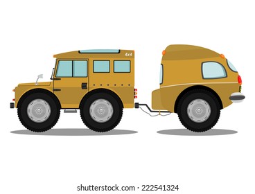 Funny off-road car. Vector illustration without gradients on one layer. 