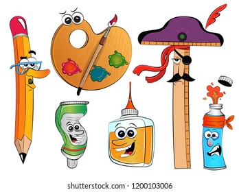 Funny oil paint brush characters