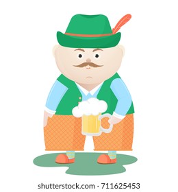 Funny Oktoberfest Man in a hat with a mug of beer. Munich Festival.