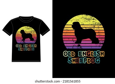 Perro de oveja inglés antiguo divertido retro vintage silueta al atardecer regalos Perro Perro Perro Perro Perro Dueño de camiseta esencial
