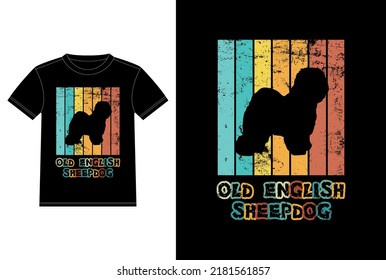 Perro de oveja inglés antiguo divertido retro vintage silueta al atardecer regalos Perro Perro Perro Perro Perro Dueño de camiseta esencial
