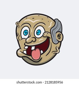 Funny Old Man With Bald Head And Laugh Expression. Clip Art Vector. Vector and Illustration.