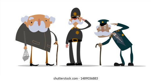 Funny old people, different characters. Vector image.